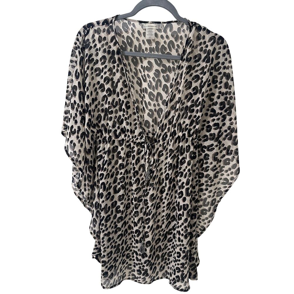 Bleu Rod Beattie Run Wild Leopard Chiffon Caftan Swim Cover Up Mob Wife Resort S